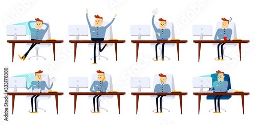 Obraz na plátne Set of poses businessman with different emotions and expressions