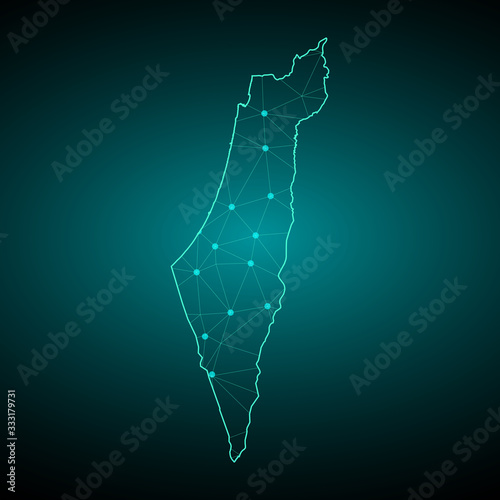 Map of Israel - With glowing point and lines scales on the dark gradient background, 3D mesh polygonal network connections.Vector illustration eps10.