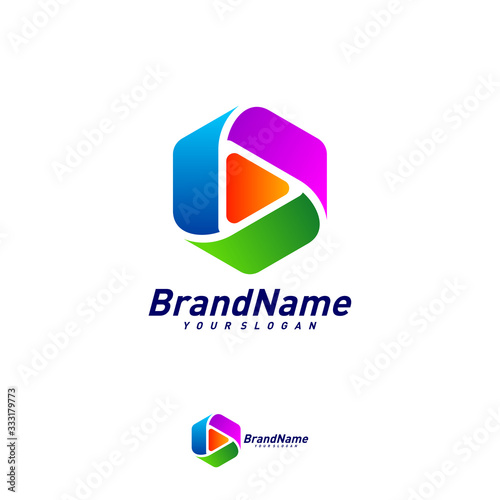 Free Download Hexagon Play Logo Design Template Vector. Creative Play logo concepts. Icon symbol - GFXLoad