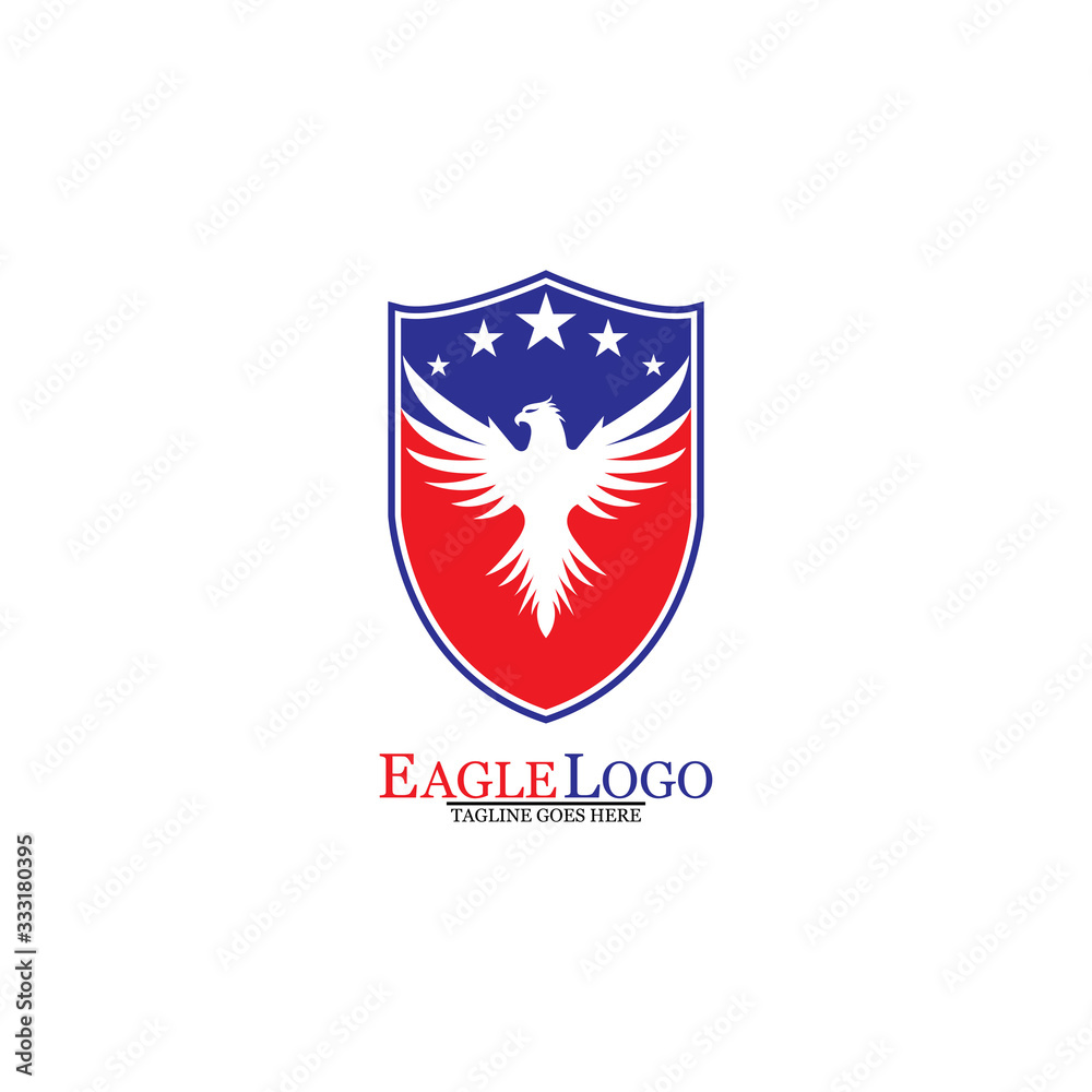 Eagle logo template design with a shield and stars. Vector illustration. Eagle logo template design with a shield and stars. Vector illustration.