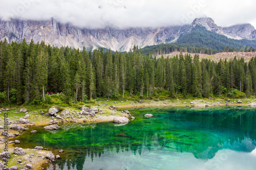 Karersee  Lago Di Carezza  with Latemar Mountain Range in the Background  South Italy