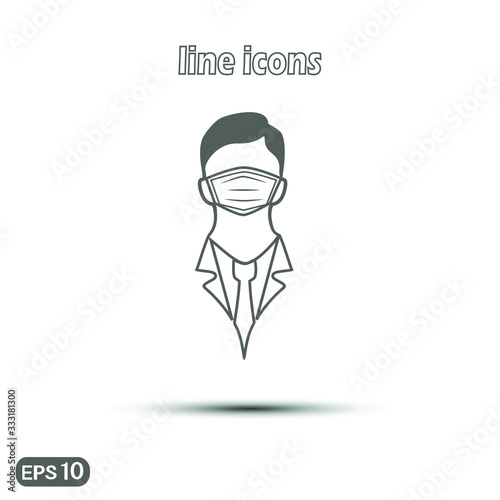 Businessman in medical mask icon . Linear vector illustration. Thin line symbol for web use and mobile app logo. 