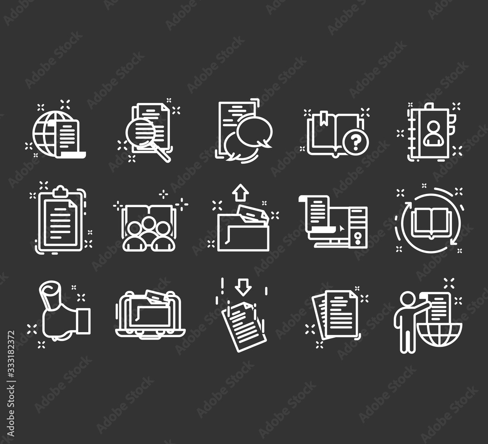Set of documents thin line icons. Set of documents thin line icons.