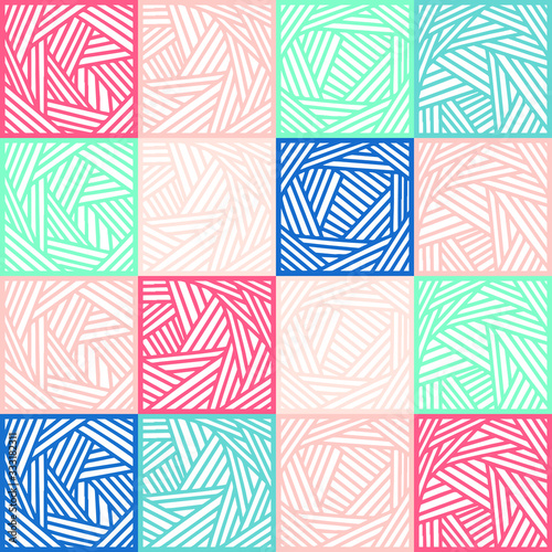 Ornamented, colorful squares. Decorative squares seamless background. Vector illustration can be used for fabrics, textile, web, invitation, card.