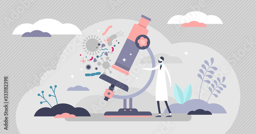 Microscopy vector illustration. Organisms closeup flat tiny persons concept