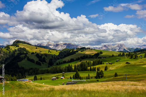 View of Alpe di Siusi (Seiser Alm) with Dolomites in the Background