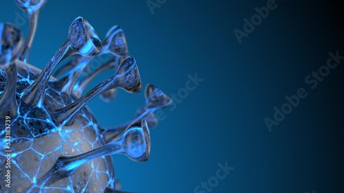 Microscope virus cell. Pandemic bacteria pathogen medical health risk, Corona COVID-19 Alert SOS, immunology, virology, epidemiology concept. 3D rendering looped animation.