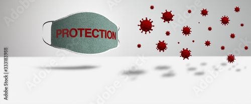 3D illustration of a protection mask with the text protection photo