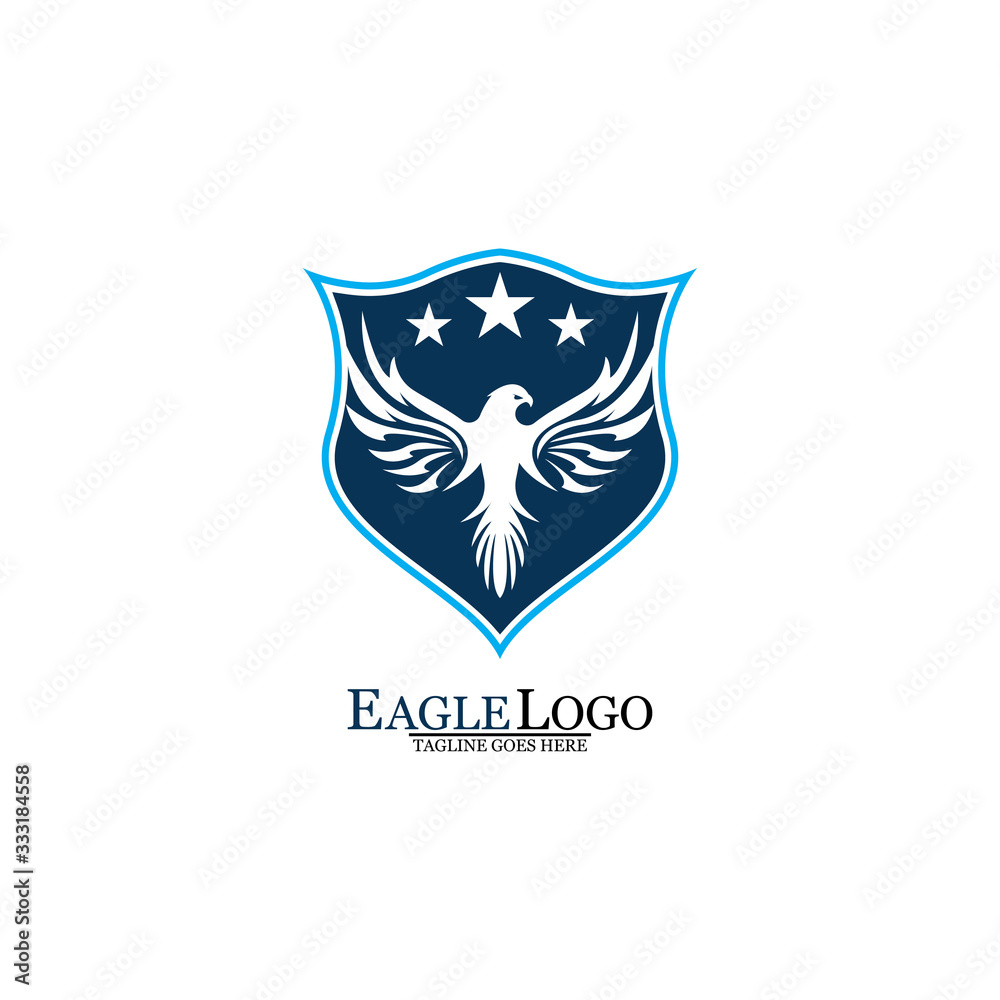 Eagle logo template design with a shield and stars. Vector illustration. Eagle logo template design with a shield and stars. Vector illustration.