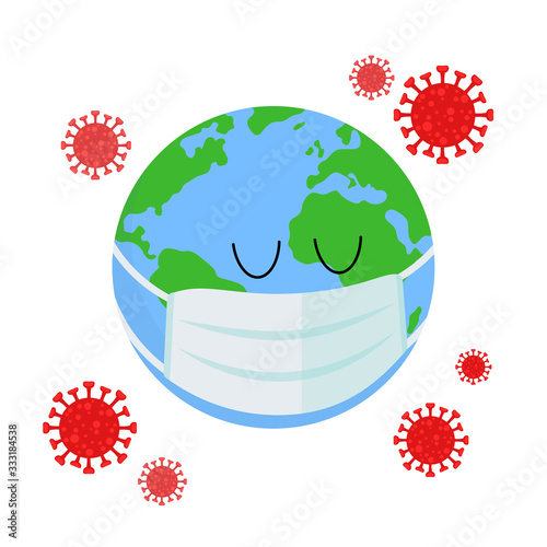 Planet Earth in a medical mask is protected from the virus. COVID-19. Outbreak of coronavirus infection. Pandemic. World problem. Vector illustration in a flat style isolated on white background.