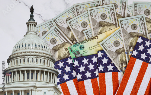 Fotografie Financial a stimulus bill individual checks from government US 100 dollar bills