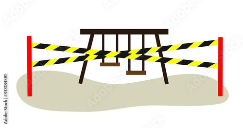 Warning - Closed playground. Do not go to the public playground concept. Coronovirus prevention measures during quarantine. Stock vector isolated illustration.