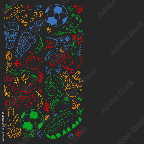 Rio de janeiro Brazil. Vector pattern with national symbols.