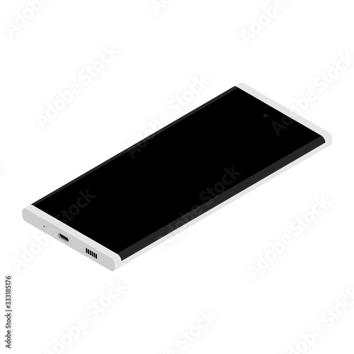 Realistic smartphone mockup. Cellphone frame with blank display isolated on white background isometric view