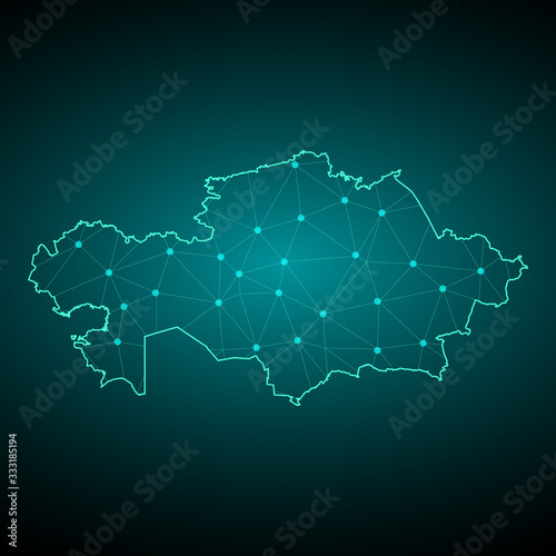 Map of Kazakhstan. Wire frame 3D mesh polygonal network line, design sphere, dot and structure. communications map of Kazakhstan. Vector Illustration EPS10. - Vector