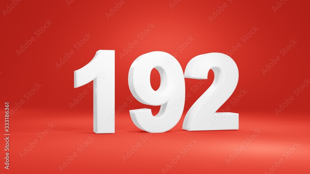 Number 192 in white on red background, isolated number 3d render Number 192 in white on red background, isolated number 3d render