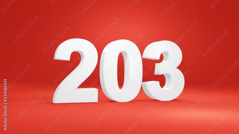 Number 203 in white on red background, isolated number 3d render Number 203 in white on red background, isolated number 3d render