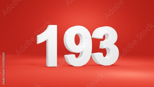 Number 193 in white on red background, isolated number 3d render