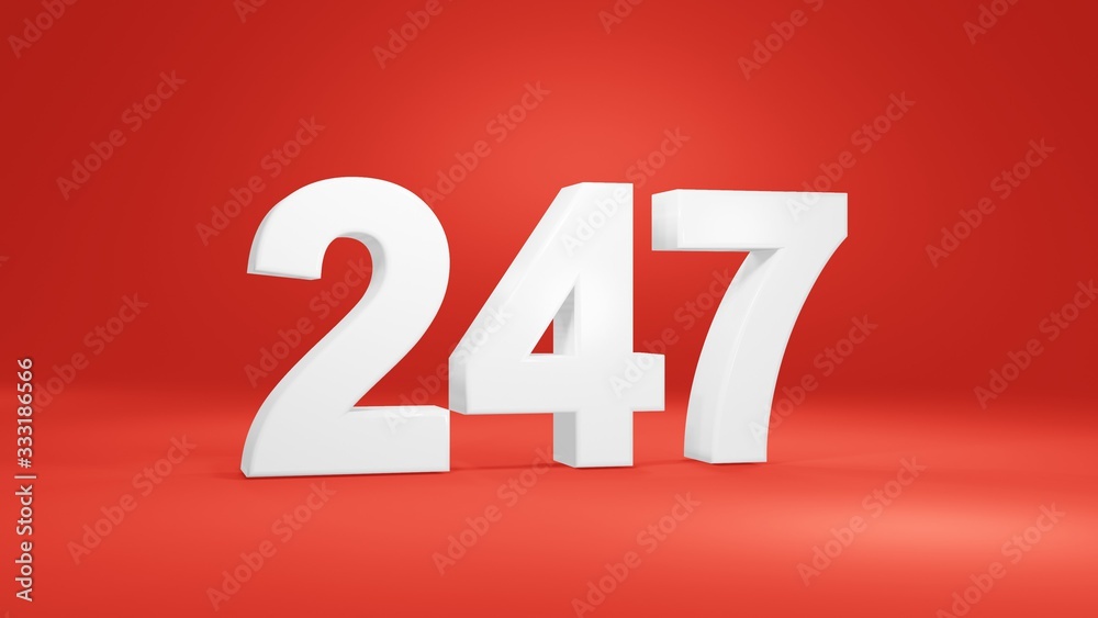 Number 247 in white on red background, isolated number 3d render Number 247 in white on red background, isolated number 3d render