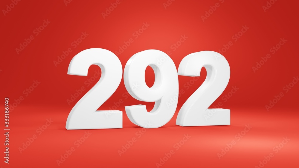 Number 292 in white on red background, isolated number 3d render Number 292 in white on red background, isolated number 3d render