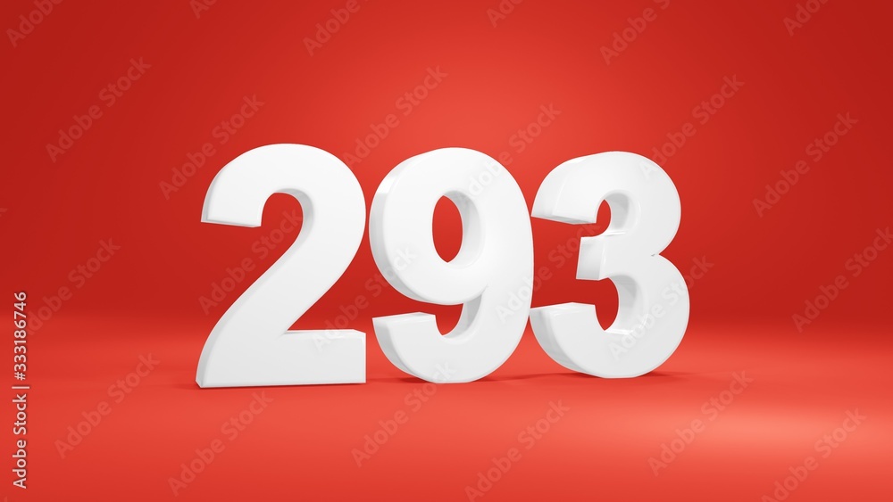 Number 293 in white on red background, isolated number 3d render Number 293 in white on red background, isolated number 3d render