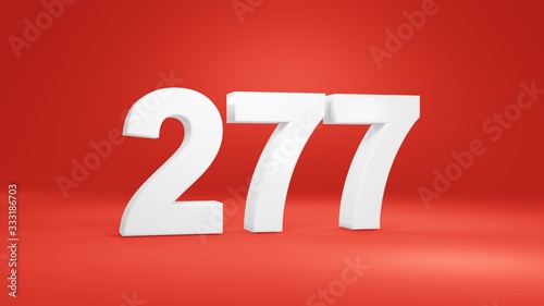 Number 277 in white on red background, isolated number 3d render