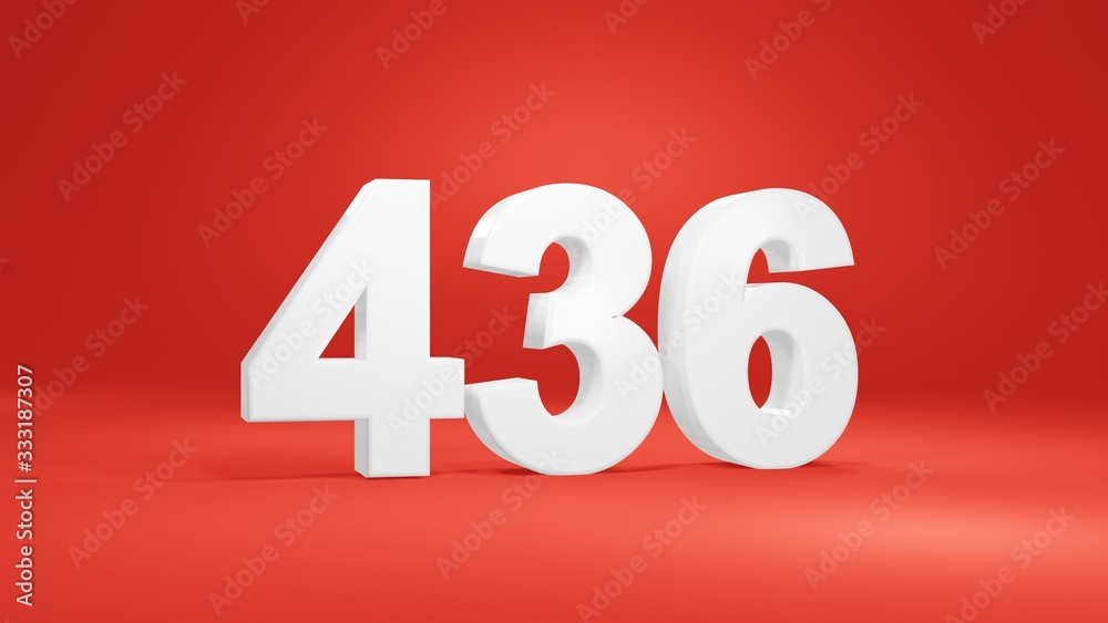 Number 436 in white on red background, isolated number 3d render Number 436 in white on red background, isolated number 3d render