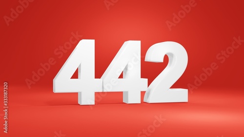 Number 442 in white on red background, isolated number 3d render