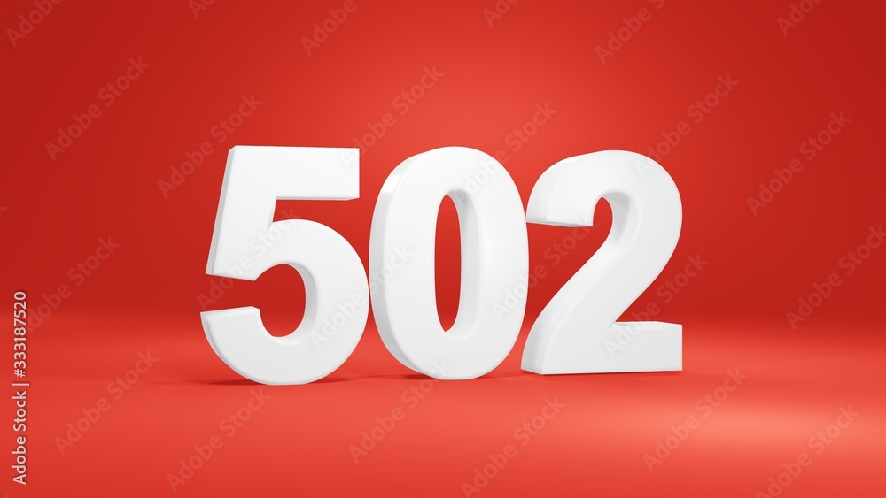 Number 502 in white on red background, isolated number 3d render Number 502 in white on red background, isolated number 3d render