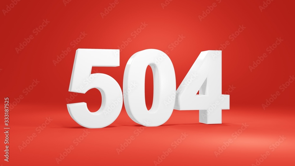 Number 504 in white on red background, isolated number 3d render Number 504 in white on red background, isolated number 3d render