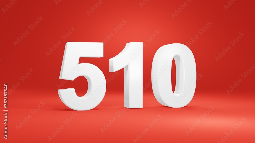 Number 510 in white on red background, isolated number 3d render Number 510 in white on red background, isolated number 3d render