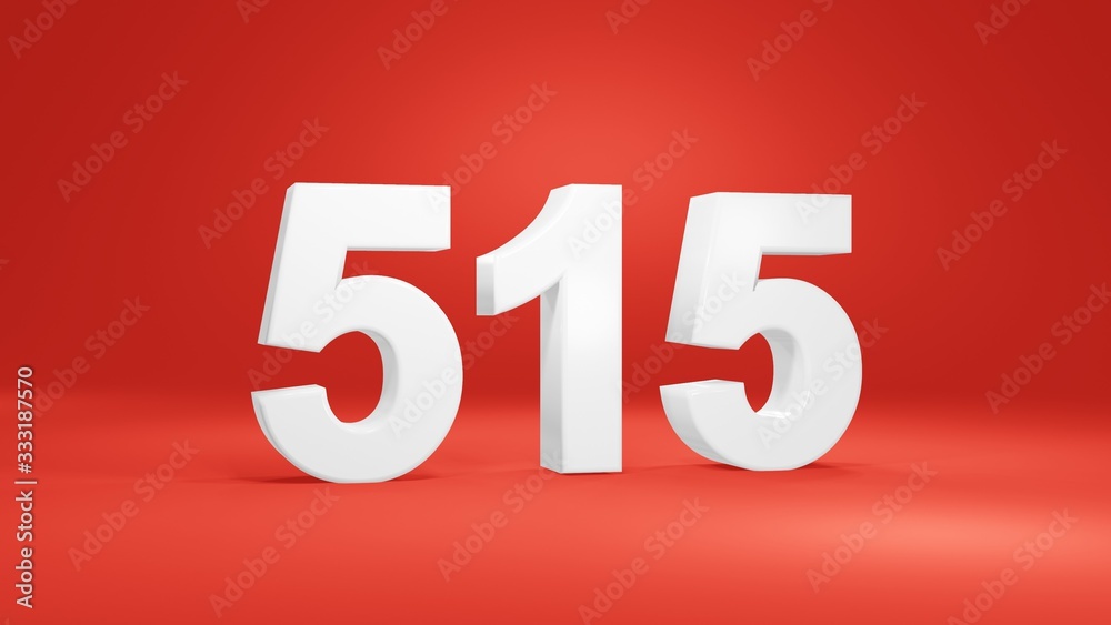 Number 515 in white on red background, isolated number 3d render Number 515 in white on red background, isolated number 3d render