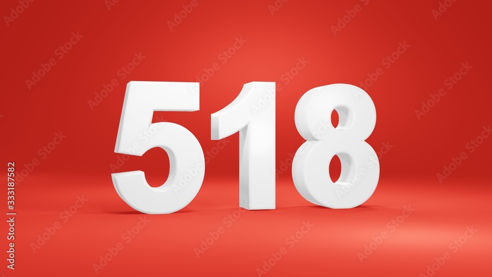 Number 518 in white on red background, isolated number 3d render Number 518 in white on red background, isolated number 3d render