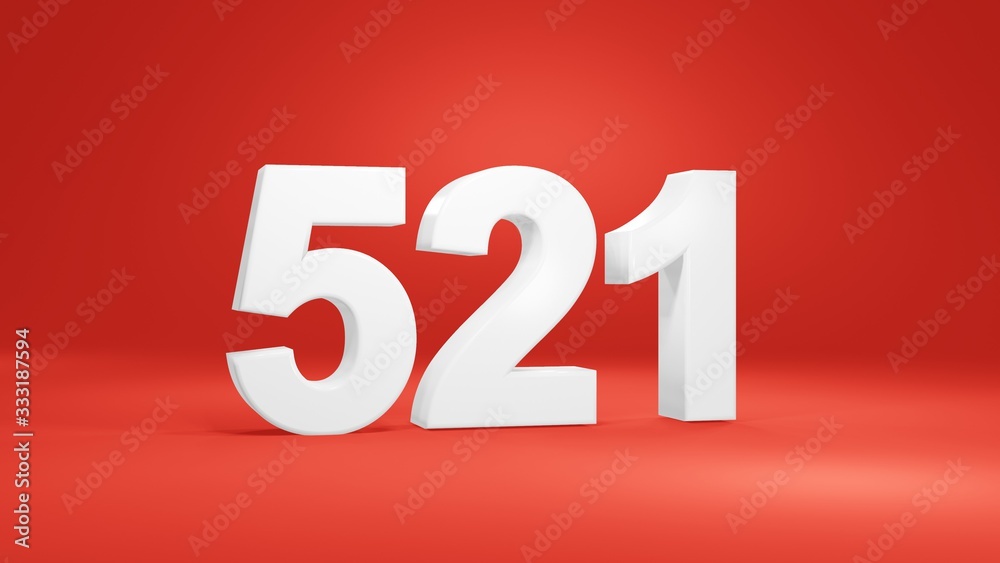 Number 521 in white on red background, isolated number 3d render Number 521 in white on red background, isolated number 3d render