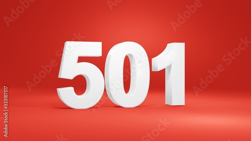 Number 501 in white on red background, isolated number 3d render