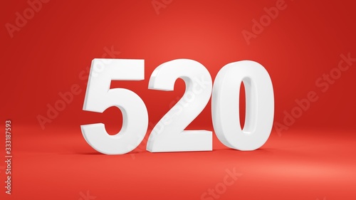 Number 520 in white on red background, isolated number 3d render