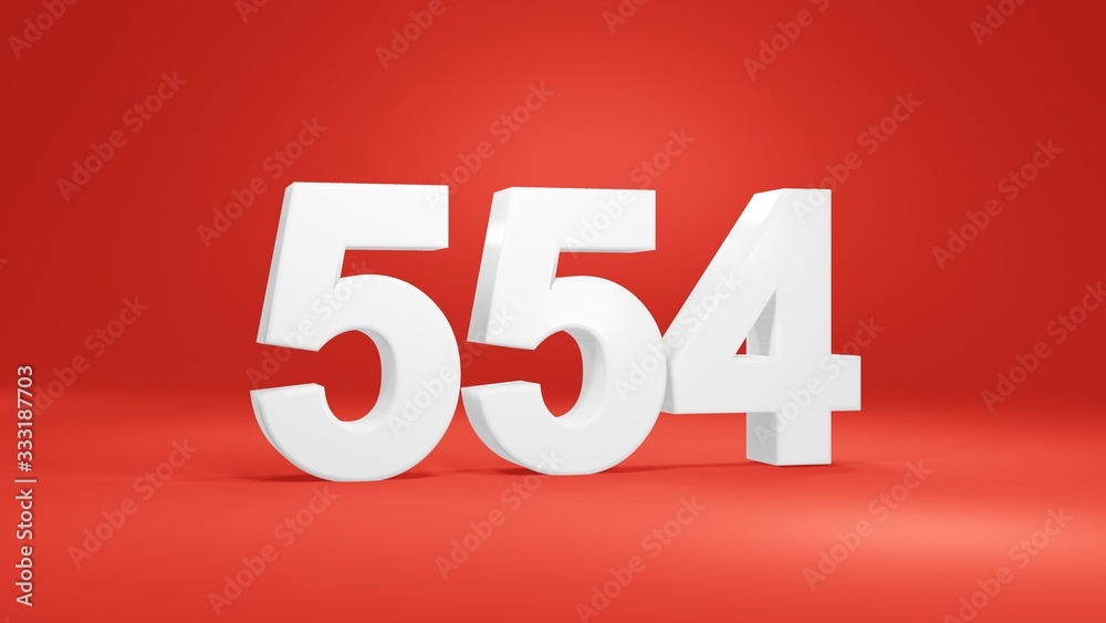 Number 554 in white on red background, isolated number 3d render Number 554 in white on red background, isolated number 3d render