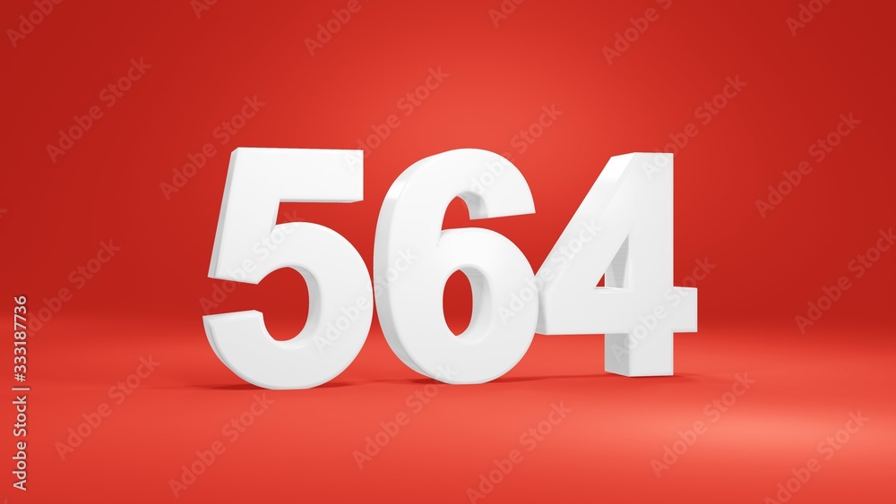 Number 564 in white on red background, isolated number 3d render Number 564 in white on red background, isolated number 3d render