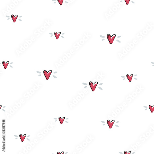 Vector red mini small hearts insulated on white background. Seamless pattern for textile design. Animation illustrations