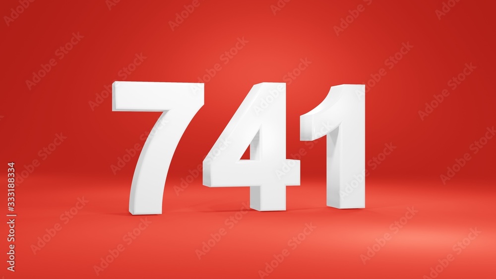 Number 741 in white on red background, isolated number 3d render Number 741 in white on red background, isolated number 3d render