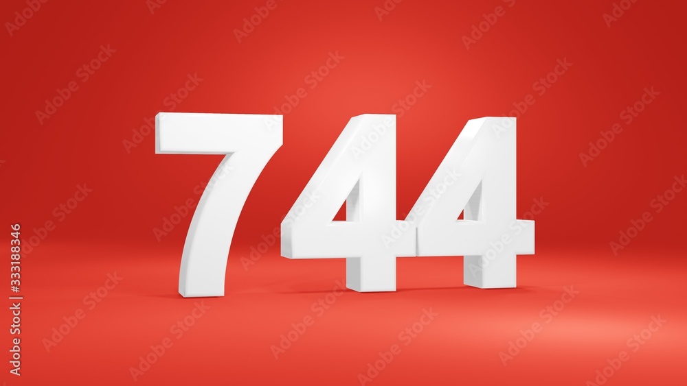 Number 744 in white on red background, isolated number 3d render Number 744 in white on red background, isolated number 3d render