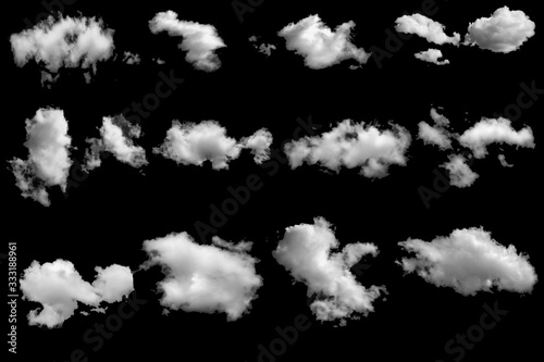 Set of clouds white for design on a isolated elements black background.