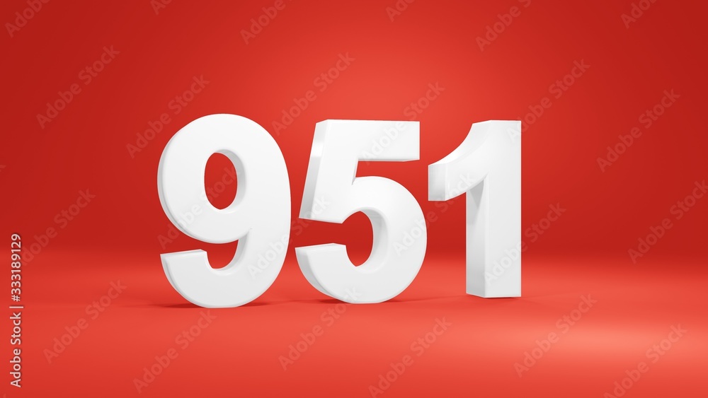 Number 951 in white on red background, isolated number 3d render Number 951 in white on red background, isolated number 3d render