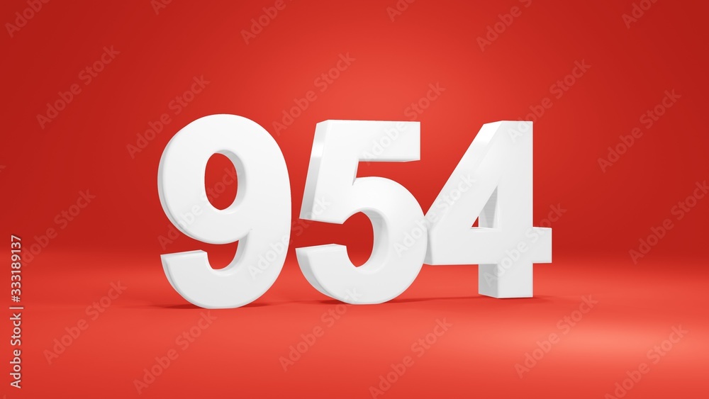 Number 954 in white on red background, isolated number 3d render Number 954 in white on red background, isolated number 3d render