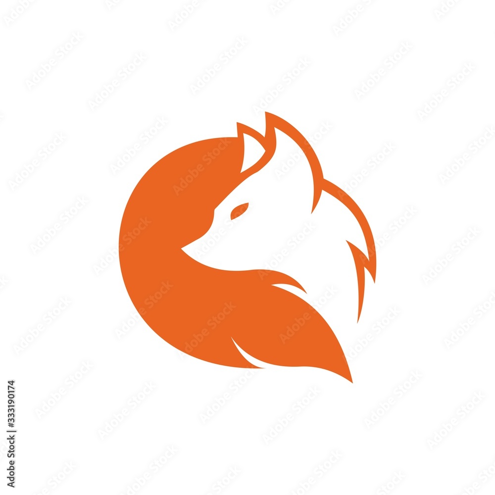 modern elegant fox head with tail vector illustration design