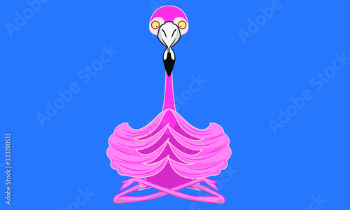 Meditating Yoga Practicing Pink Cute Flamingo Vector Drawing