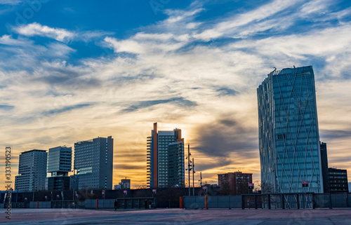 Futuristic architecture in the maritime neighborhood of Barcelona