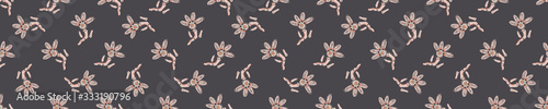 Retro seamless scribble flower vector  border pattern. Modern naive daisy woven linen texture style background. Vintage red grey 1950s floral bloom decorative banner. Bold sketchy doodle ribbon trim.