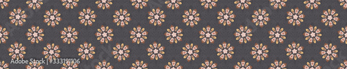 Retro seamless scribble flower vector  border pattern. Modern naive daisy woven linen texture style background. Vintage red grey 1950s floral bloom decorative banner. Bold sketchy doodle ribbon trim.
