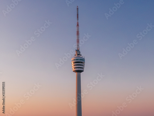 Aerial shot of the TV Tower in Stuttgart, Germany